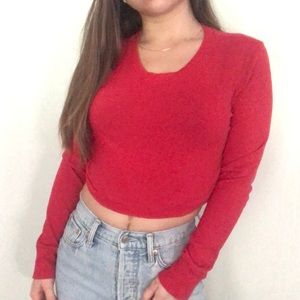 Cropped Red Long Sleeve Top